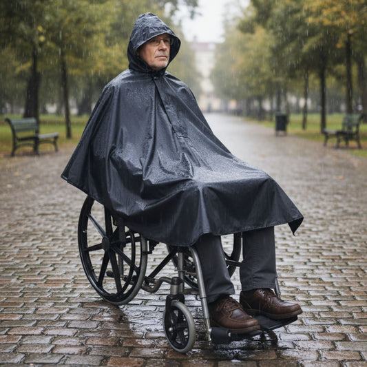 Seniori Regenponcho Regencape mit Reflektor | Rollstuhl Poncho wasserdicht, winddicht | Regenschutz für Rollstuhlfahrer & Betreuer
