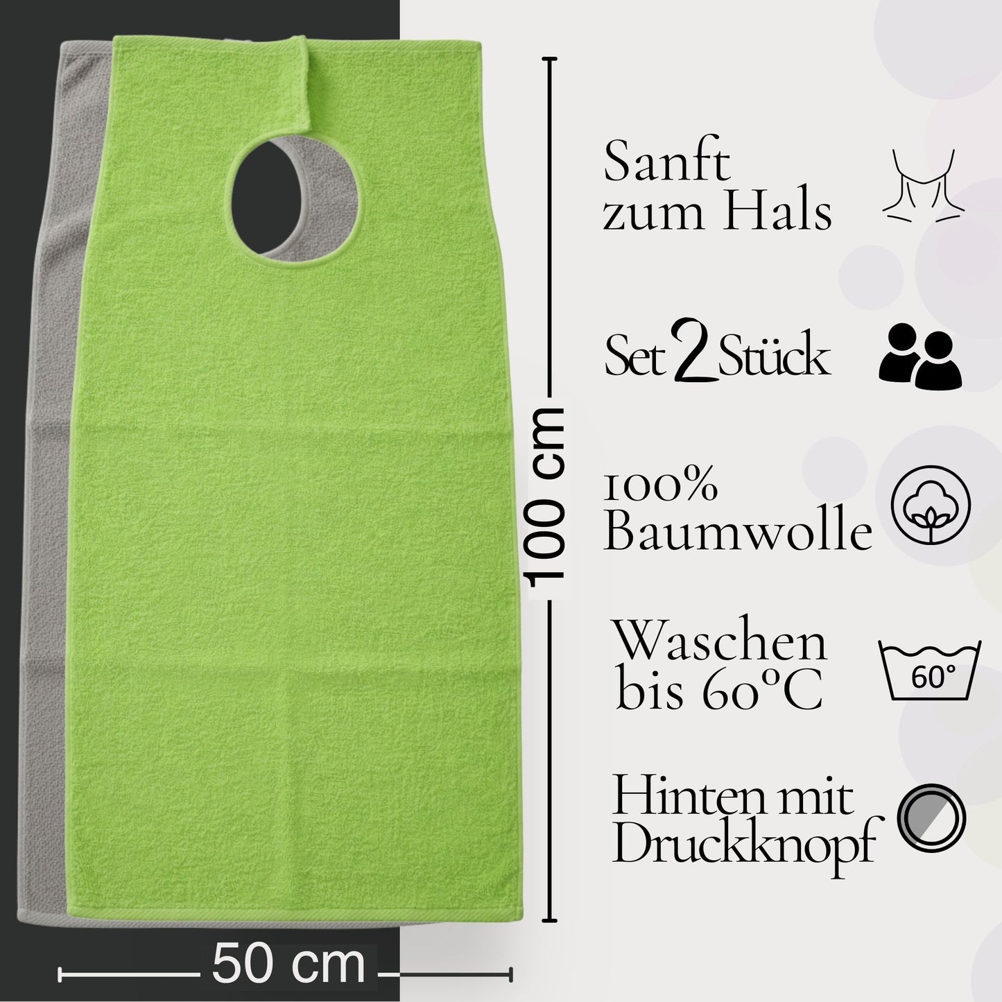 SENIORI Lätzchen Erwachsene 2er Set Baumwolle 50x100 Essschutz Grün und Grau