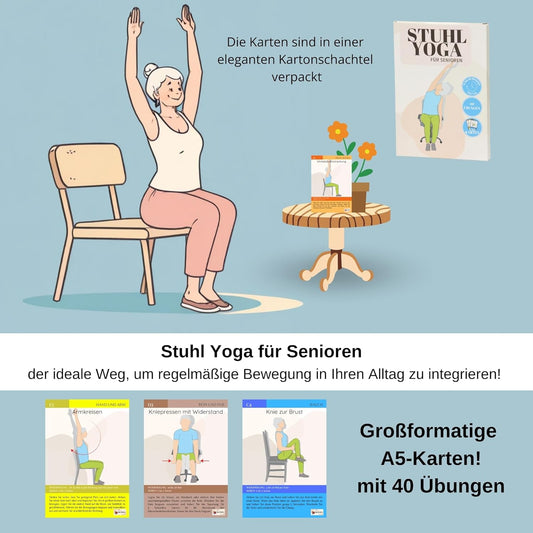 SENIORI Stuhl Yoga Karten für Senioren XXL Format A5! Übungskarten Perfekt für das tägliche Training mit Wochenplan