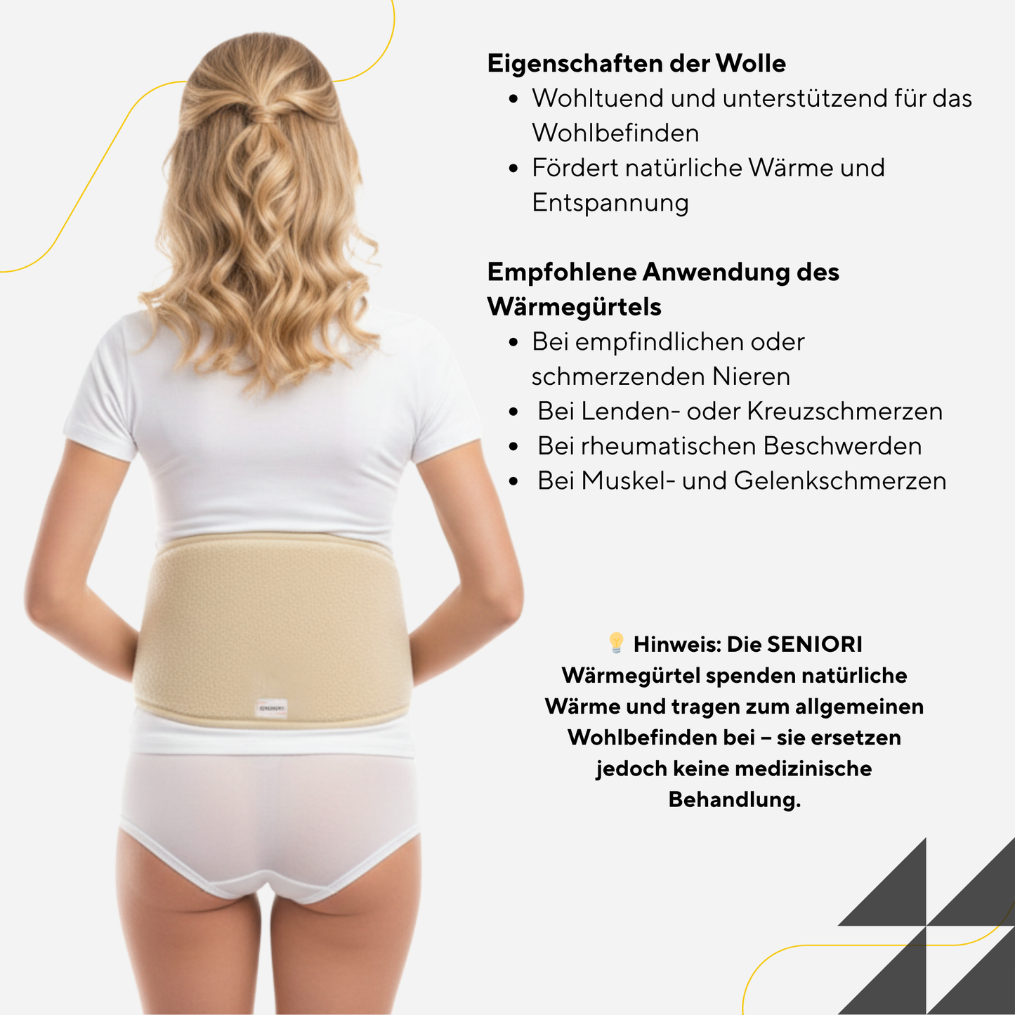 SENIORI Nierenwärmer XS–3XL Rückenwärmer Wolle Wärmegürtel Made in EU - Beige