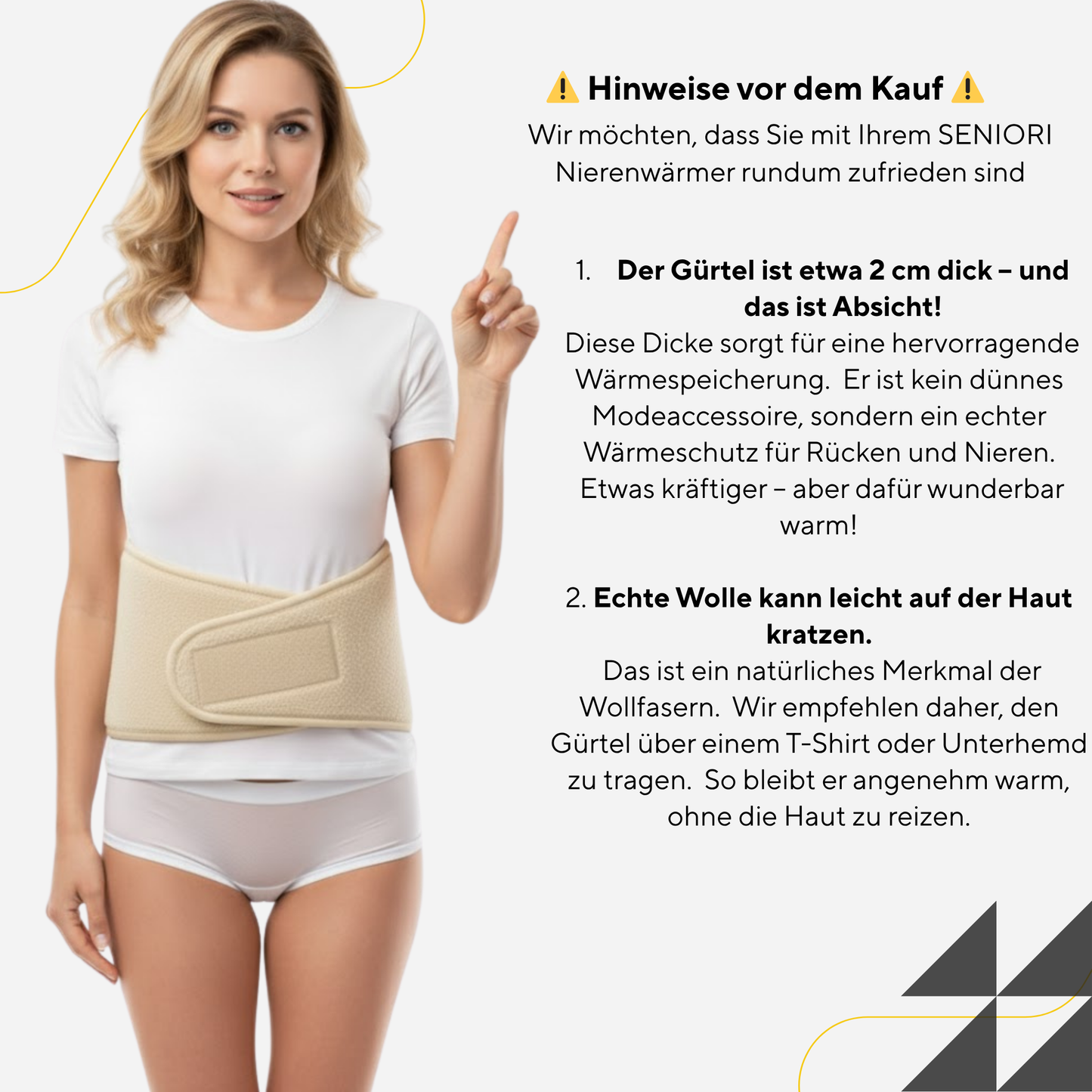 SENIORI Nierenwärmer XS–3XL Rückenwärmer Wolle Wärmegürtel Made in EU - Beige