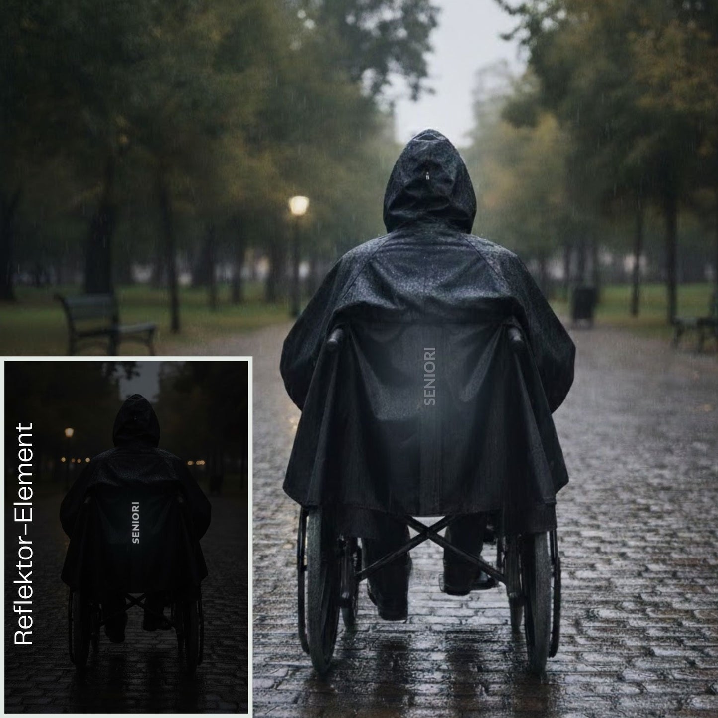 Seniori Regenponcho Regencape mit Reflektor | Rollstuhl Poncho wasserdicht, winddicht | Regenschutz für Rollstuhlfahrer & Betreuer
