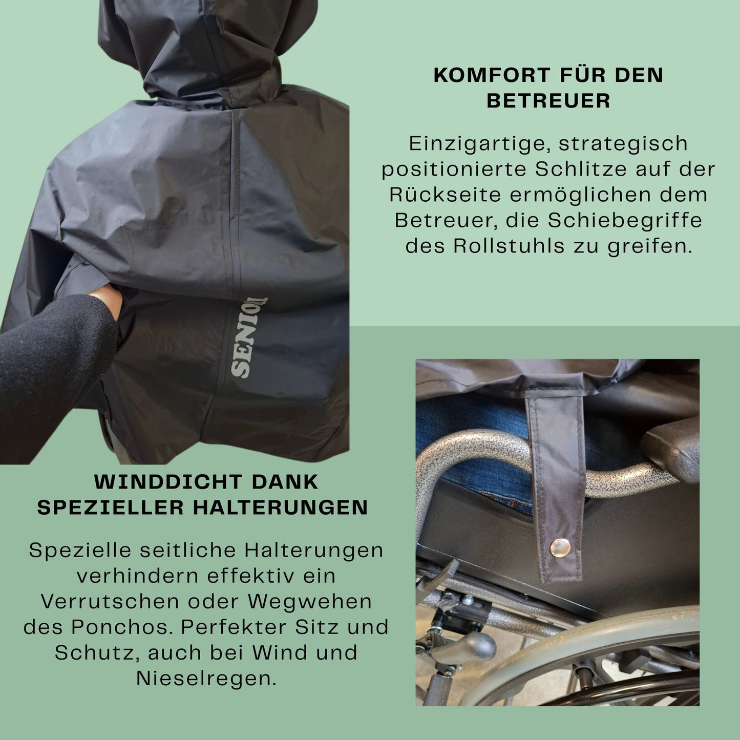 Seniori Regenponcho Regencape mit Reflektor | Rollstuhl Poncho wasserdicht, winddicht | Regenschutz für Rollstuhlfahrer & Betreuer
