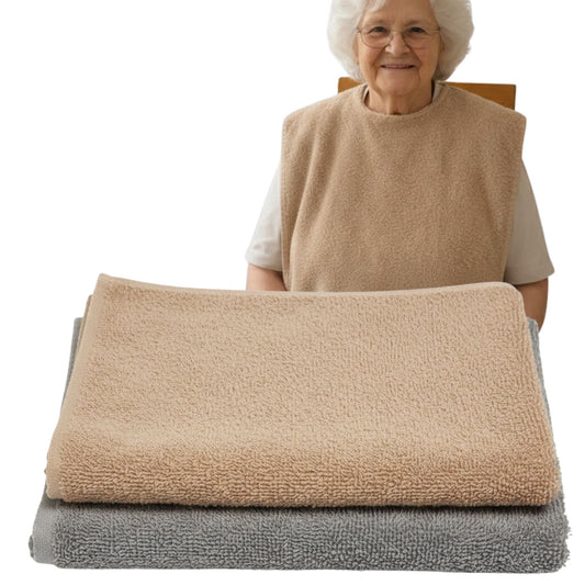 SENIORI Lätzchen Erwachsene 2er Set Baumwolle 50x100 Essschutz Beige und Grau