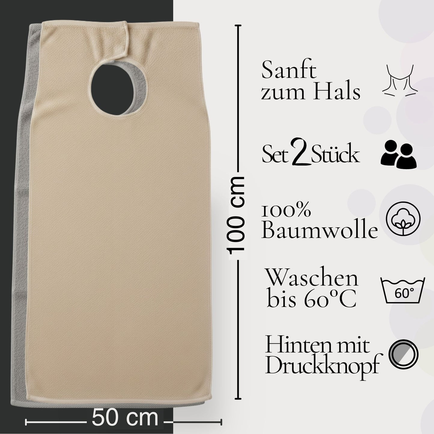SENIORI Lätzchen Erwachsene 2er Set Baumwolle 50x100 Essschutz Beige und Grau