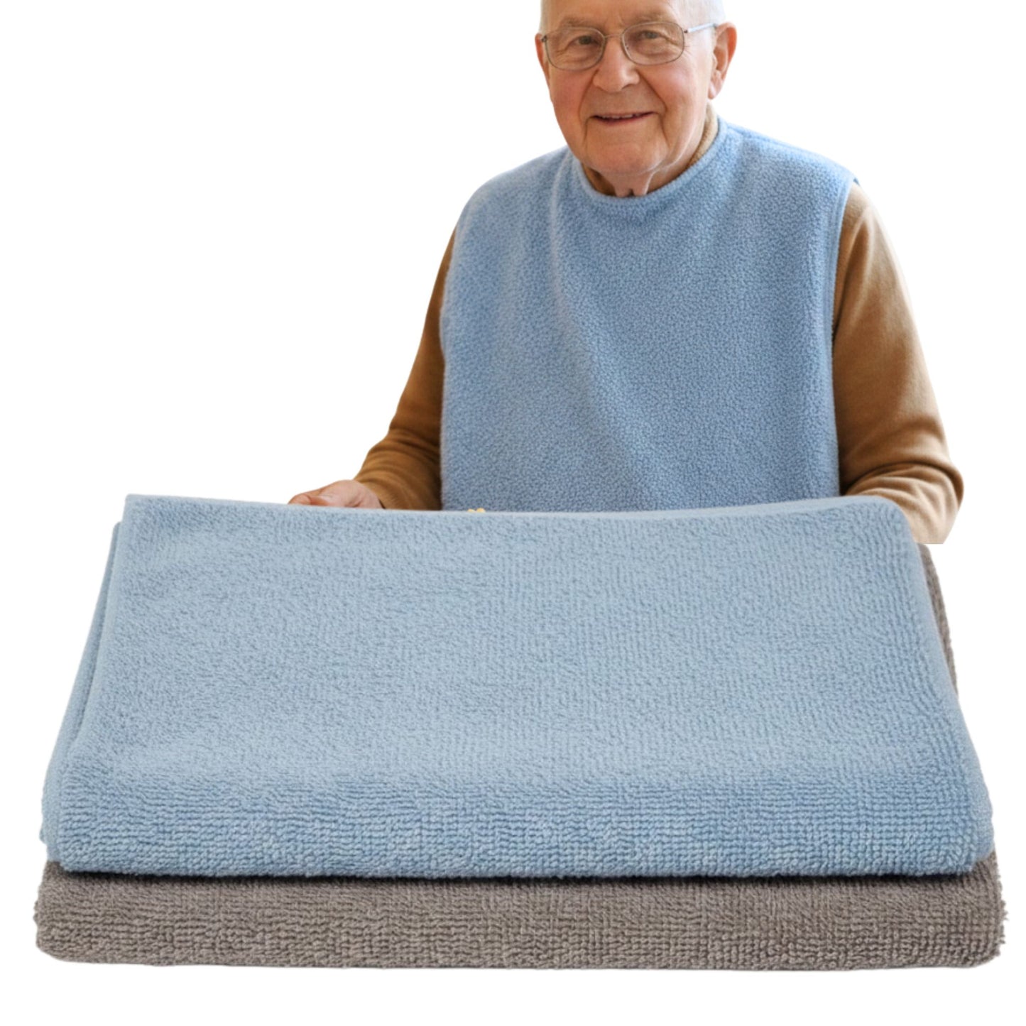 SENIORI Lätzchen Erwachsene 2er Set Baumwolle 50x100 Essschutz Blau und Grau