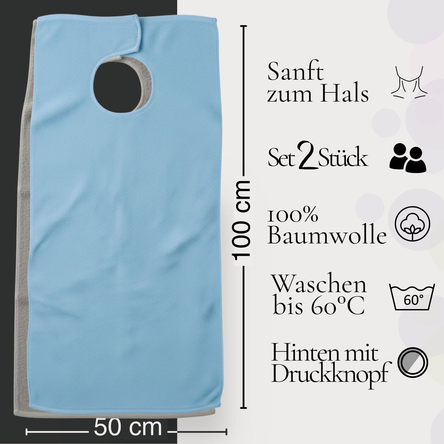 SENIORI Lätzchen Erwachsene 2er Set Baumwolle 50x100 Essschutz Blau und Grau