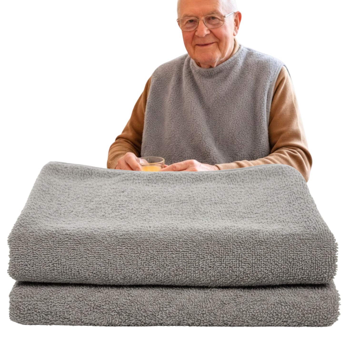 SENIORI Lätzchen Erwachsene 2er Set Baumwolle 50x100 Essschutz Grau und Grau