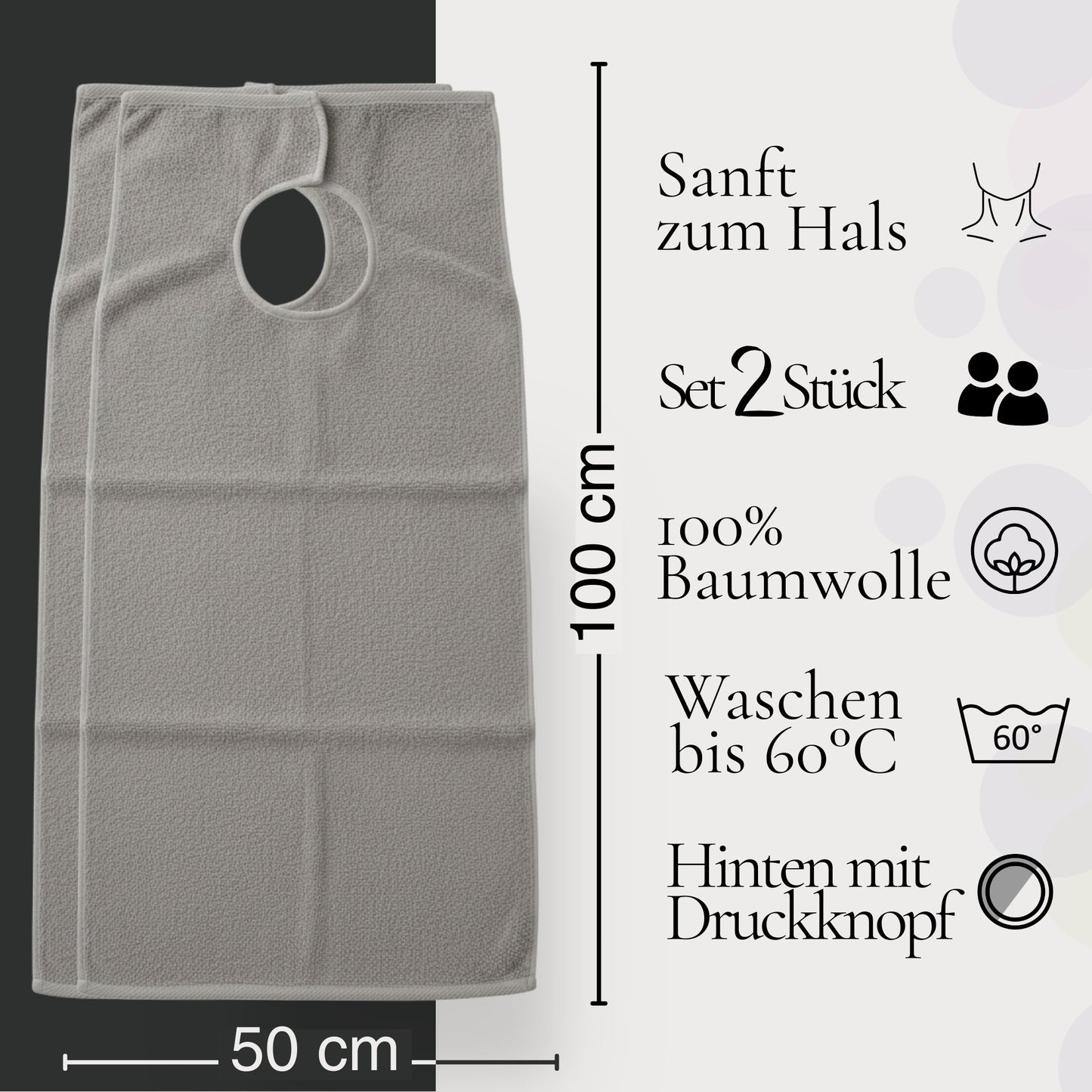 SENIORI Lätzchen Erwachsene 2er Set Baumwolle 50x100 Essschutz Grau und Grau